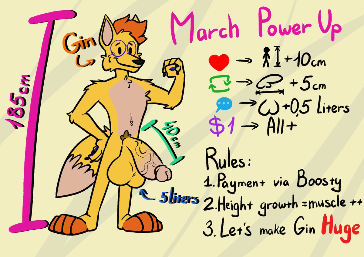 🌺 Macro March Growth 🌸

❤ = height +10cm
🔄 = cock length + 5cm
💬 = balls volume + 0.5 litters
$1 = All +

Round 1 ends in 3 days! 🐾