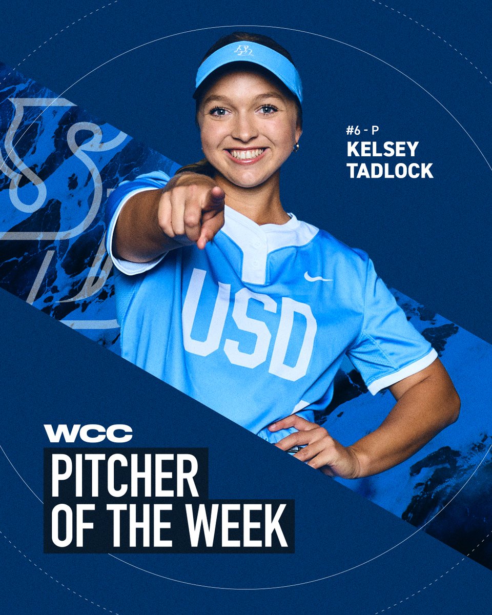USDSoftball's tweet photo. Complete Torero domination this week! 🧹

Congratulations to Taylor Johnson on earning the WCC Player of the Week, and Kelsey Tadlock for picking up the nod as the WCC's Pitcher of the Week! 🤩

📰https://t.co/KJCs5NTvJ0

#GoToreros https://t.co/Rp20g2Orfp