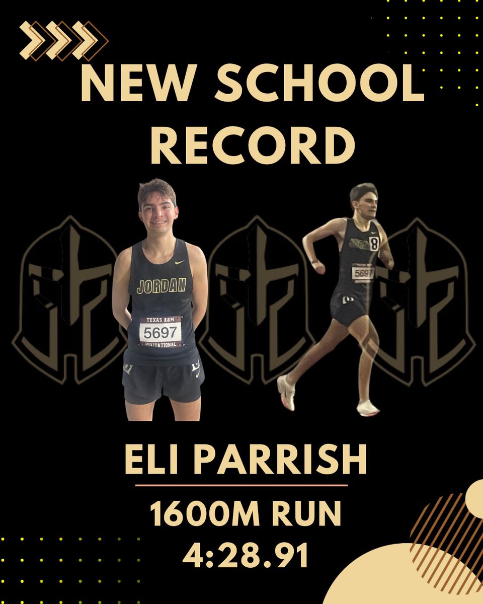Congratulations to Sophomore, Eli Parrish for breaking the school record in the 1600 at the Texas A&amp;M Bluebonnet Invitational, with a time of 4:28.91!!! Way to compete!!! <a href="/MrCoachAllen/">Mabry Allen</a> <a href="/JordanHSAthlet1/">JordanHSAthletics</a>