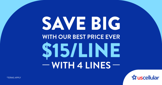 EUscellular's tweet photo. Now’s your chance to save BIG on lines for the whole family with our lowest-ever price of $15/line with 4 lines. Terms apply. #usccemp https://t.co/2ayNhYRuiU https://t.co/IwRtY3dbtf