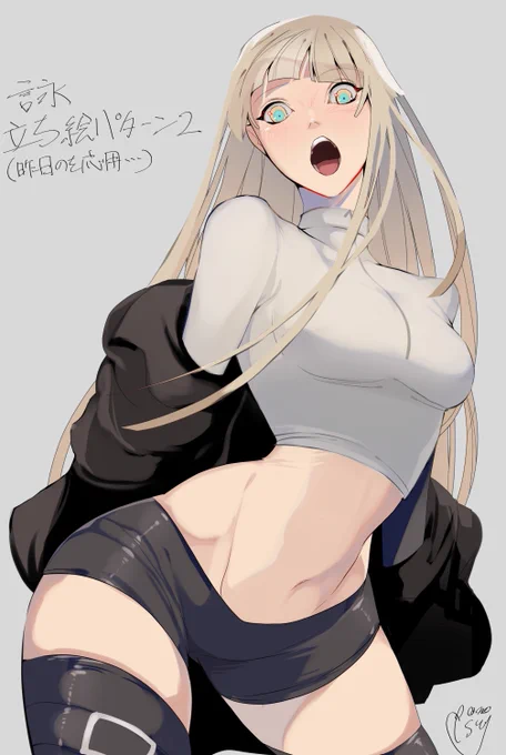 昨日の成果。3人分の立ち絵パターン2を描いた、、詠ちゃんさんは前描いたのをベースに、、、他キャラもぼちぼち描くゥ 