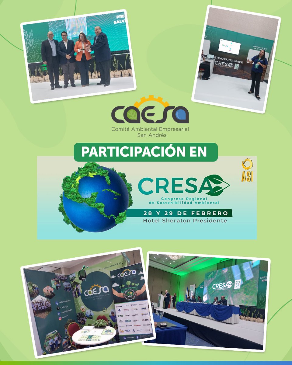 CAESA_sv's tweet photo. 🤝 Participamos en la quinta edición del Congreso Regional de Sostenibilidad Ambiental, #CRESA2025 @asielsalvador, donde tuvimos la oportunidad de compartir con empresas líderes comprometidas con la sostenibilidad en El Salvador. https://t.co/CRSjwbl3Oy