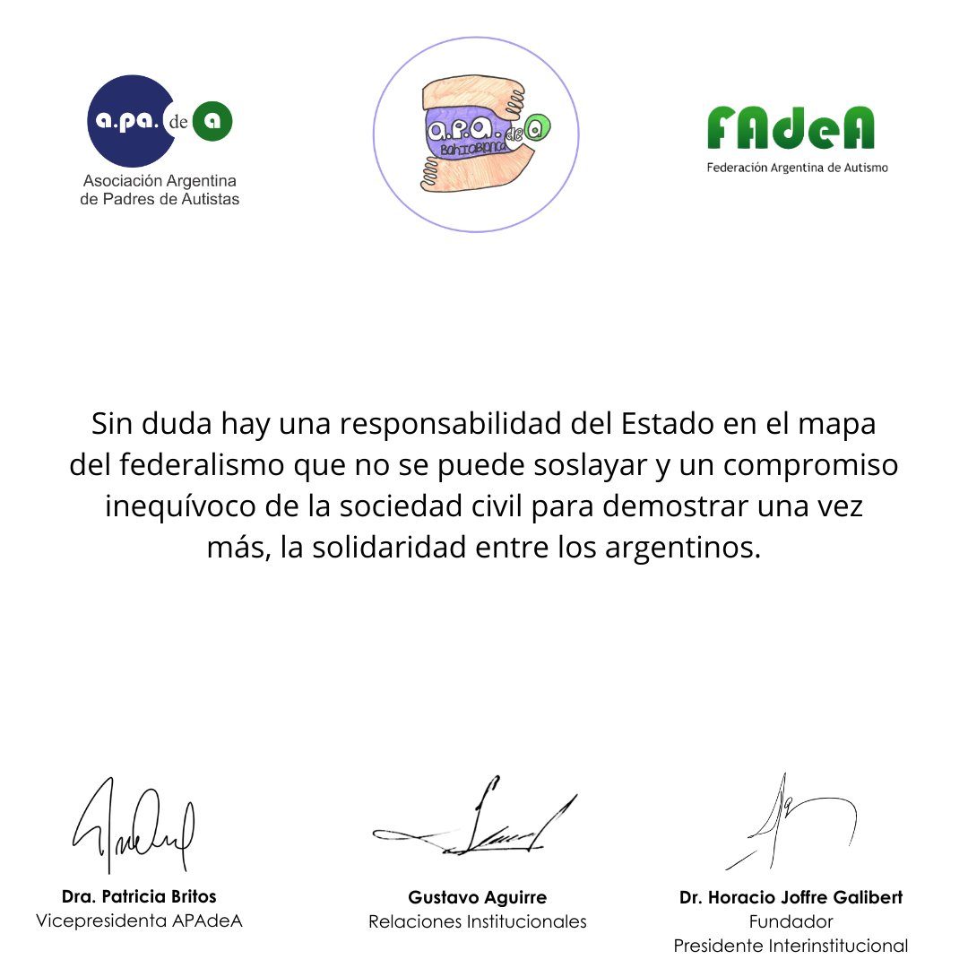 💙 Solidaridad con Bahía Blanca 💚

Desde <a href="/APAdeAAutismo/">APAdeA | ONG Autismo</a>  y <a href="/FAdeA_Autismo/">FAdeA</a> nos solidarizamos con Bahía Blanca tras las devastadoras inundaciones. Acompañamos a las familias afectadas.

 #Solidaridad #Autismo #BahiaxBahia #BahíaBlanca