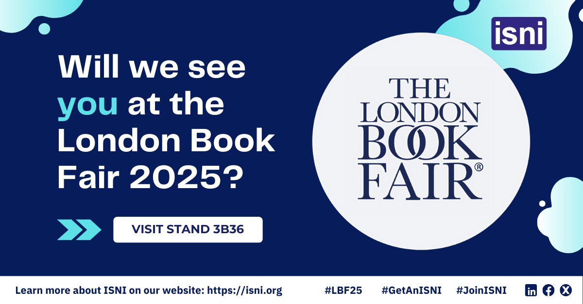 ISNI International Agency (@isni_id) on Twitter photo 📚 <a href="/LondonBookFair/">The London Book Fair, 11-13 March 2025</a> is here! 🎉
#ISNI is vital in #publishing, ensuring #authors, #illustrators, #translators & #publishers are properly credited. Visit us at Stand 3B36 to learn more!
🔗 Read the latest in #ISNInews: isni.org/resources/html…
#LBF25 #IdentifyYourself #GetAnISNI 📚 <a href="/LondonBookFair/">The London Book Fair, 11-13 March 2025</a> is here! 🎉
#ISNI is vital in #publishing, ensuring #authors, #illustrators, #translators & #publishers are properly credited. Visit us at Stand 3B36 to learn more!
🔗 Read the latest in #ISNInews: isni.org/resources/html…
#LBF25 #IdentifyYourself #GetAnISNI