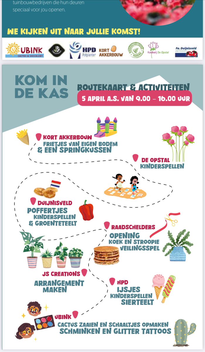 Kom ook op 5 april naar kom in de kas.  Er is veel te zien te doen en te beleven mis het niet