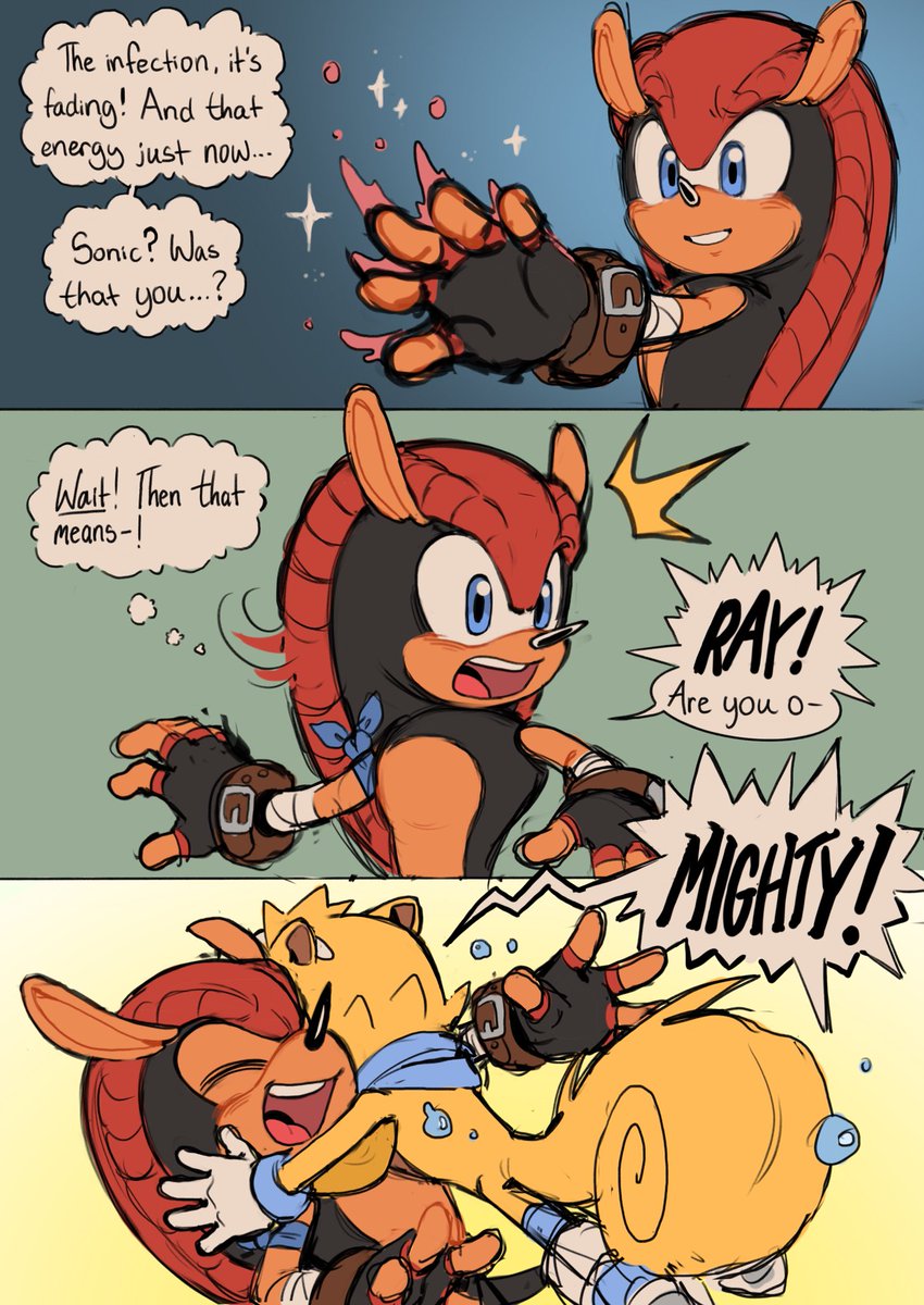 QKora01's tweet photo. The good ending 💛

#MightyTheArmadillo #RayTheFlyingSquirrel #sonicfanart https://t.co/OvwiF5sZ26