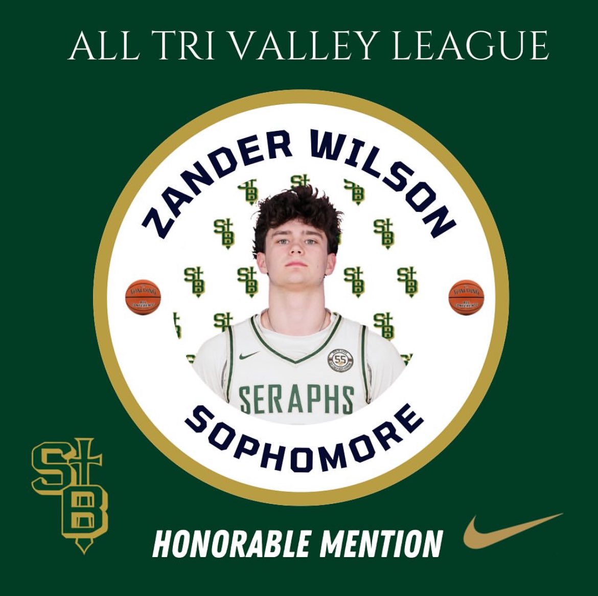 Congratulations to the following Seraphs for being named Tri-Valley League Honorable Mention, voted by the coaches in the league!

Sophomore - Jayden Angell
Sophomore - Brant Hall Jr.
Sophomore - Zander Wilson

Incredible young men with bright futures!