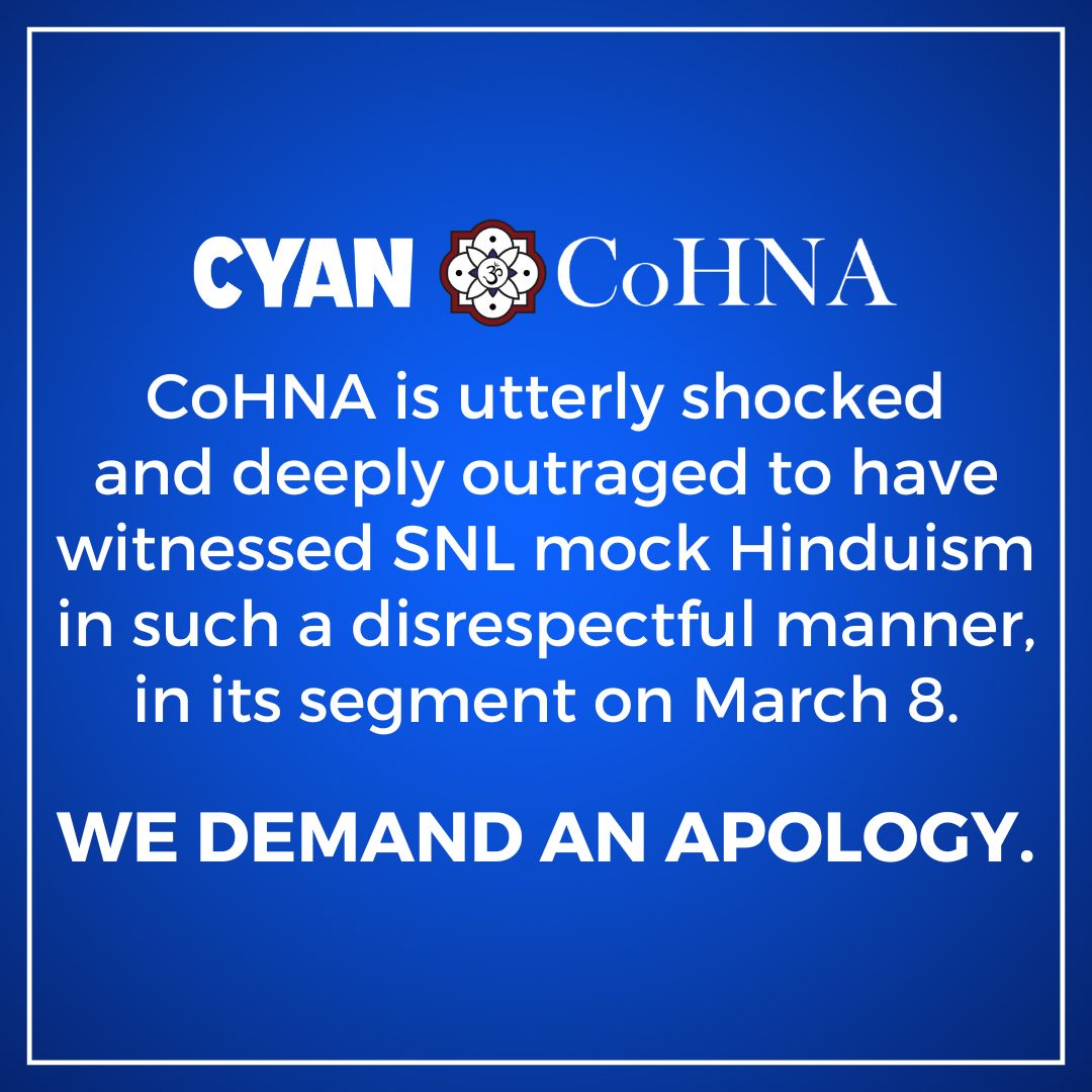 CoHNAOfficial's tweet image. The recent @nbcsnl sketch mocking Hinduism, from disrespecting sacred mantras to misrepresenting our deities, isn’t just bad comedy...it’s harmful.
These inaccurate depictions of Hindu deities and mantras perpetuate long-standing stereotypes that have fueled Hinduphobia and…
