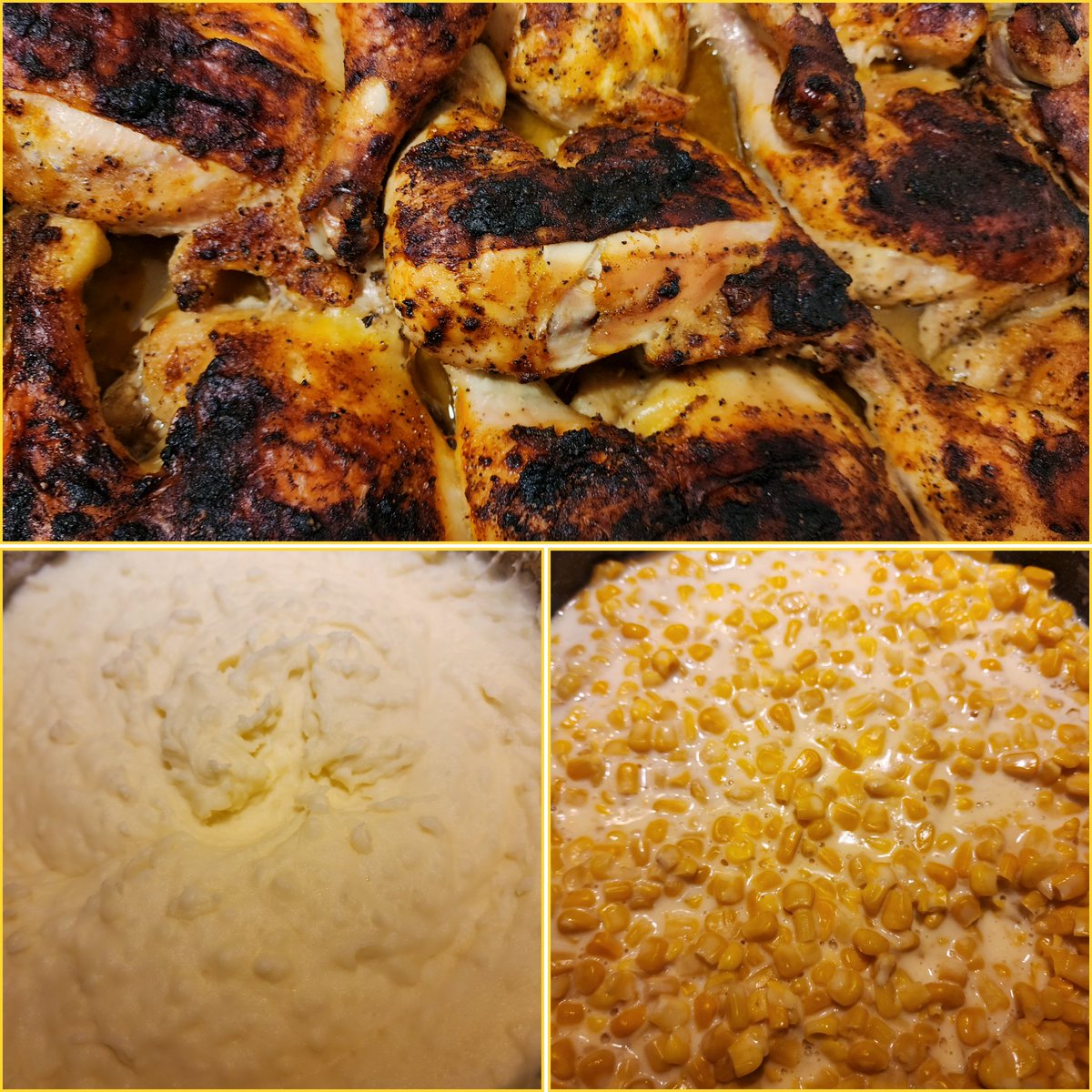 Oven roasted chicken, creamed corn, mashed potatoes 🍗🌽🥔
#GirlGottaEat #TexasHomeCooking #Foodie
