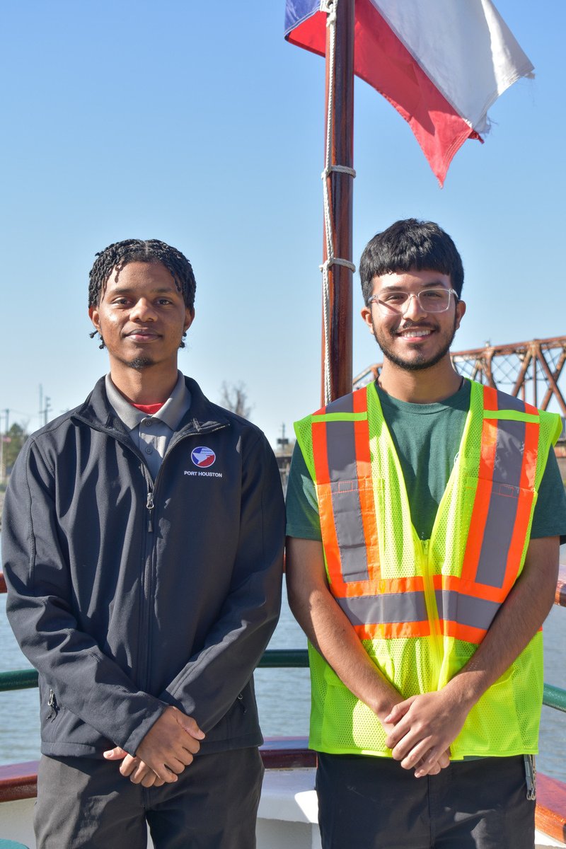 Port_Houston's tweet photo. While aboard the M/V Sam Houston, Port Houston employees GeCoby Burton and John Ramos acted fast to save a choking toddler. Their quick thinking and training turned a crisis into a life-saving moment.  Join us in celebrating their bravery! https://t.co/55KppgiynW