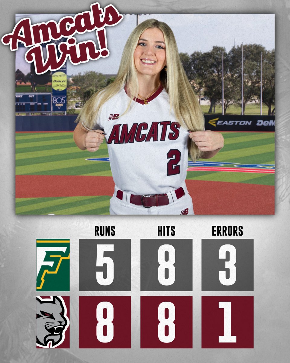 goAMCATS's tweet photo. 🥎AMCATS WIN🥎

Softball pulls out a huge comeback win over the Fitchburg State University Falcons for their second win of the season! Ella Moon went 3 for 4 with 1 RBI to help the AMCATS secure the win!

Box score:
https://t.co/iHoSr2h8Ib https://t.co/BnSFZH7dOS