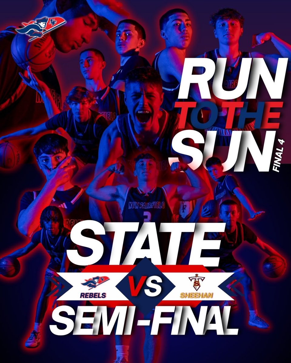 New Fairfield Boys Basketball (@nfhsboyshoops) on Twitter photo 🚨SEMI FINALS 🚨
RUN TO THE ☀️
Rowdy Rebels YOU’RE THE 6th Man! Show up and show out! <a href="/NFRowdyRebs/">Rowdy Rebels</a>
🎽 Jersey Theme
🆚 Sheehan
🕕 7:15pm
🏠 Naugatuck High School
📍 Naugatuck , CT
#CTBB #rowdyRebels #SWC #PLAYOFFS #CIAC 🚨SEMI FINALS 🚨
RUN TO THE ☀️
Rowdy Rebels YOU’RE THE 6th Man! Show up and show out! <a href="/NFRowdyRebs/">Rowdy Rebels</a>
🎽 Jersey Theme
🆚 Sheehan
🕕 7:15pm
🏠 Naugatuck High School
📍 Naugatuck , CT
#CTBB #rowdyRebels #SWC #PLAYOFFS #CIAC