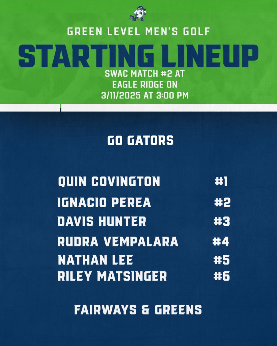 Match Day: SWAC Conference Match#2 at Eagle Ridge at 3:00 PM. Come out and Support your Men's Golf Team. Go Gators