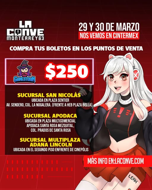 LaConveMTY's tweet photo. 🎟️✨ ¡Compra tus boletos en Game Storm! 🎮🌟
🔗 Consulta todos los puntos de venta aquí: https://t.co/ZiYkHdvWRf
#RumboALaConve #TodosSomosFans #LaConve63 #PuntosDeVenta #GameStorm https://t.co/nkqFnY5pDs