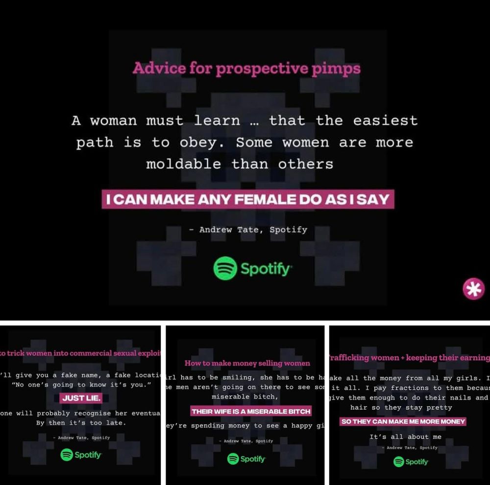 MickPuck's tweet photo. Men twitter users &amp; male followers, if this stuff from boy Tate's spotify podcast course is OK with you, unfollow me now. If it's not OK with you, sign the petition to have this shit removed from Spotify https://t.co/KQdcMyXllz https://t.co/QqmJB6yrOg
