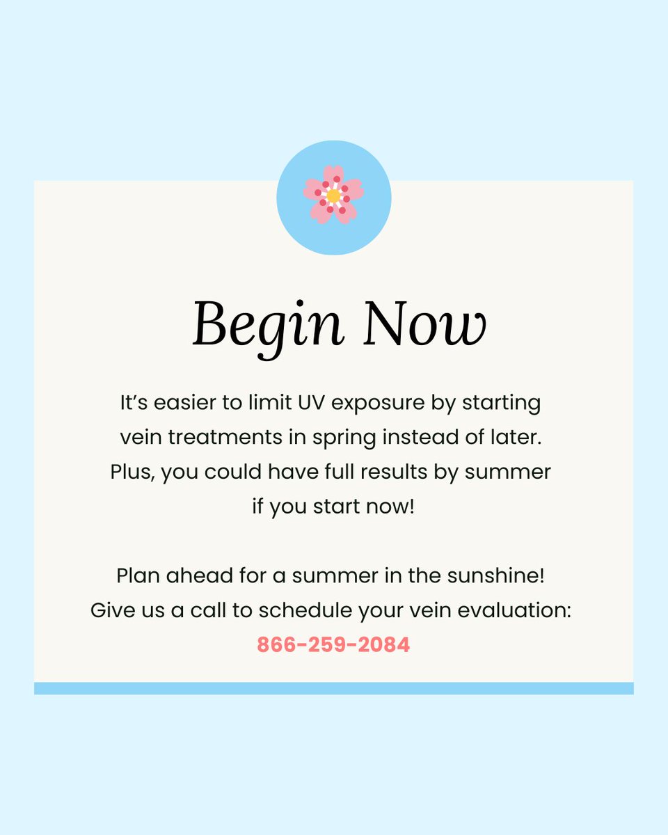 metrovein's tweet photo. With summertime only a few months away, it's time to start planning your vein treatment journey! For full results by summer, there's no better time to begin treatment than now.
.
.
.
#Summer #Sunshine #FunInTheSun #Laser #LaserTreatment #SkinLaser #UV #SPF #SpiderVeins https://t.co/ovxsMk5QGq