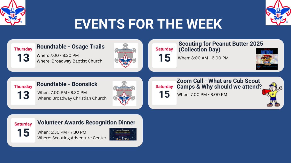 GRC_Scouting's tweet image. Upcoming events for March 10 - March 16. Make sure to check the website for more information!