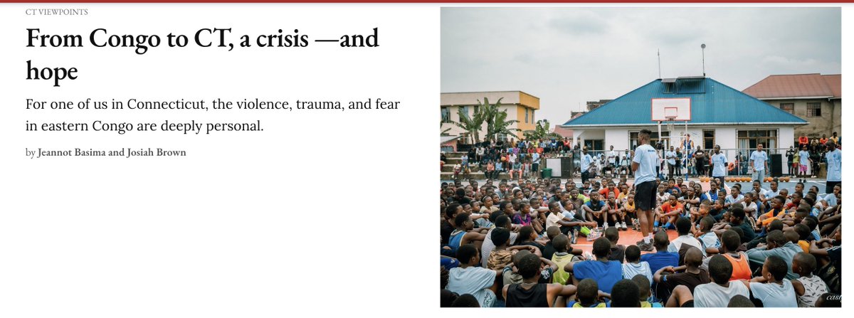 Josiah Brown (@josiahbrownct) on Twitter photo #Yale advisee <a href="/jeannot_basima/">jeannot basima</a> was featured below.
He & I co-wrote a <a href="/CTMirror/">Connecticut Mirror</a> piece on his hometown--Goma, Congo--& his nonprofit (<a href="/DwightHallYale/">Dwight Hall at Yale</a> #CT) to support #Goma youth.
Info: dwighthall.org/jbf/
Thanks also <a href="/Yale_Nonprofit/">YANA</a> #YaleAlumni
Article:
ctmirror.org/2025/02/14/fro… #Yale advisee <a href="/jeannot_basima/">jeannot basima</a> was featured below.
He & I co-wrote a <a href="/CTMirror/">Connecticut Mirror</a> piece on his hometown--Goma, Congo--& his nonprofit (<a href="/DwightHallYale/">Dwight Hall at Yale</a> #CT) to support #Goma youth.
Info: dwighthall.org/jbf/
Thanks also <a href="/Yale_Nonprofit/">YANA</a> #YaleAlumni
Article:
ctmirror.org/2025/02/14/fro…
