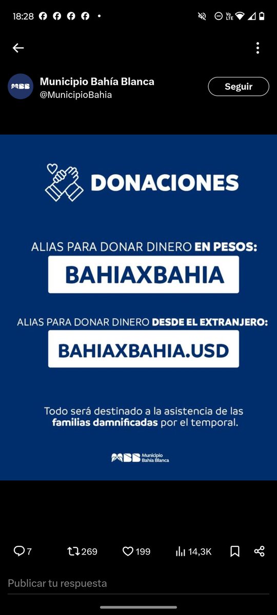 Nuestra mayor solidaridad con el pueblo de #BahiaBlanca  
Nos unimos a  2 iniciativas concretas:

<a href="/UNCUYO/">UNCUYO</a> campaña solidaria de frazadas, sábanas, elementos de limpieza...

<a href="/MunicipioBahia/">Municipio Bahía Blanca</a> donaciones en efectivo por transferencia bancaria 

El #CambioClimático es real. Colaborá!