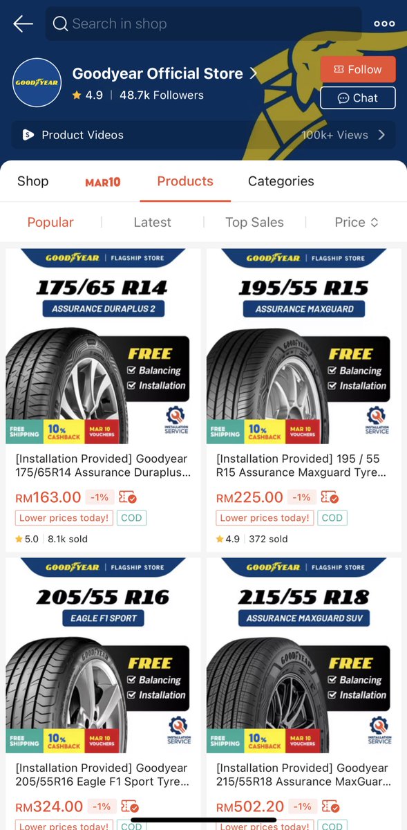 fadfahmi's tweet photo. @HezeriSamsuri satu tip tuk korang nk cari tayar, korg gi shopee cari kedai tayar official. cari tyr saiz korg, gunalah voucher seadanya, boleh elak dari kena ketuk di kedai https://t.co/0ZPWScflwW