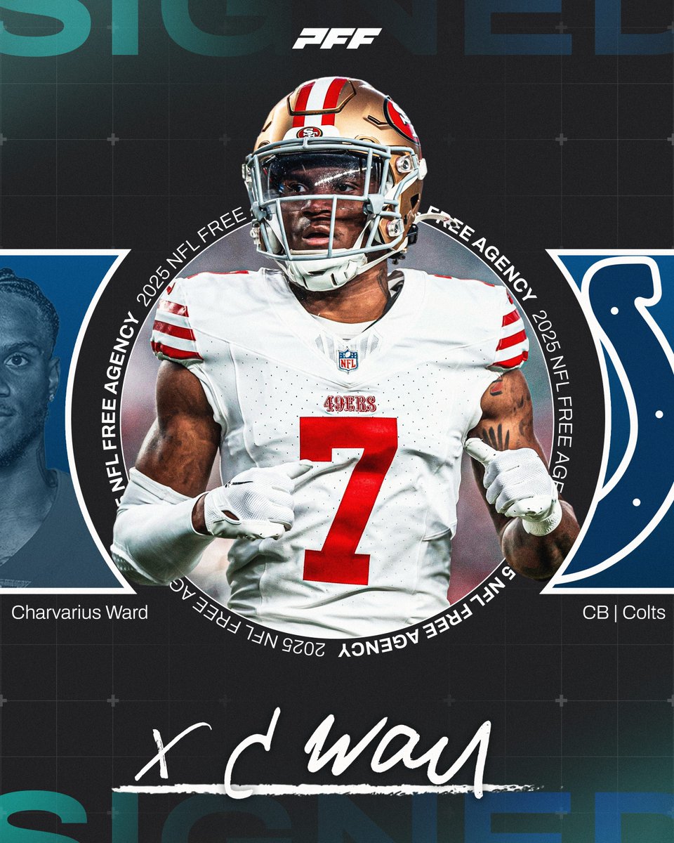 PFF's tweet photo. Charvarius Ward and the Colts have reached an agreement on a three-year, $60 million deal, per @adamschefter https://t.co/DE3eerqQae