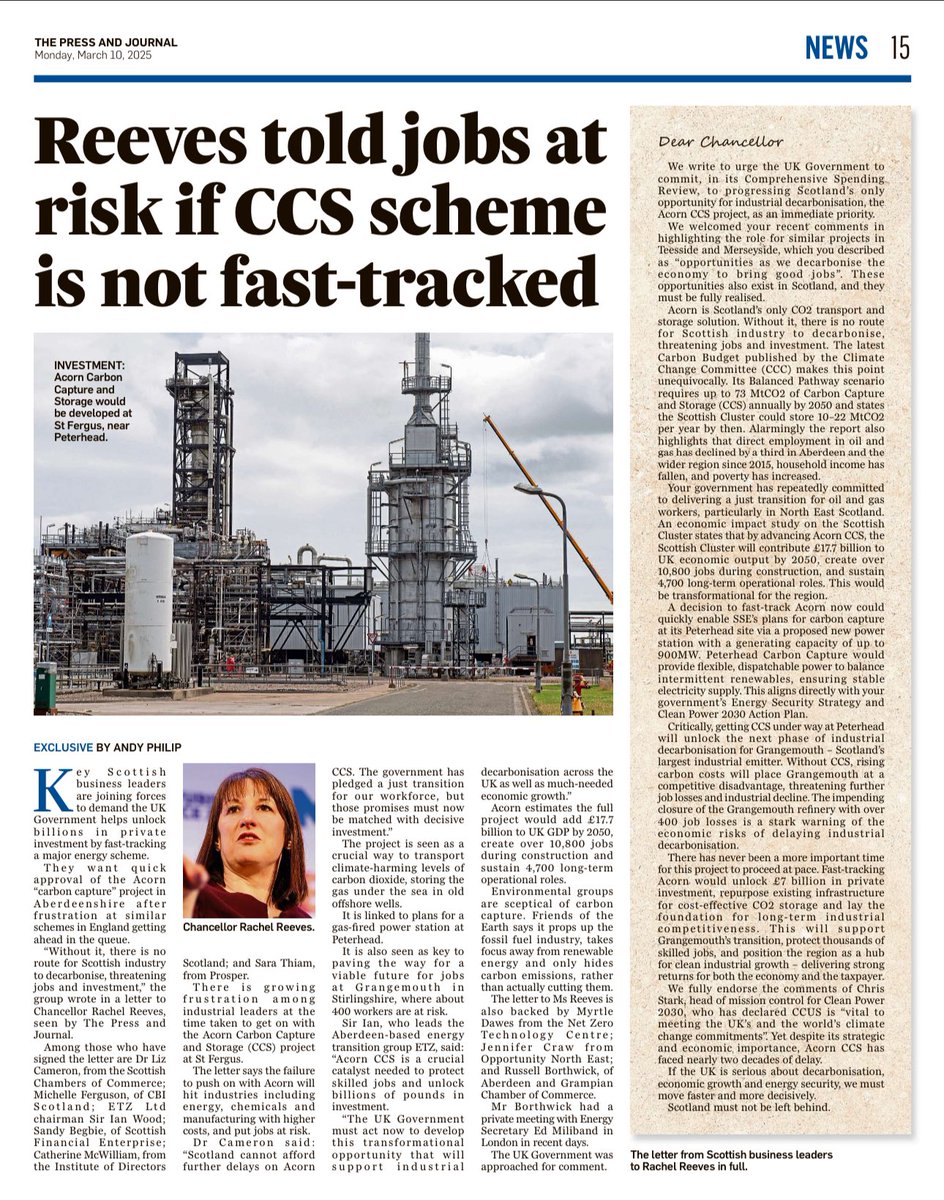 david_duguid's tweet photo. A welcome letter from North East 🏴 business leaders calling for @AcornProject_UK to be progressed at pace.
@scotgov is ideologically opposed to new #nuclear, so this #CCUS project will be critical to allow construction of planned new #CCSPower Station in #peterhead. https://t.co/Ze1HFgJf17