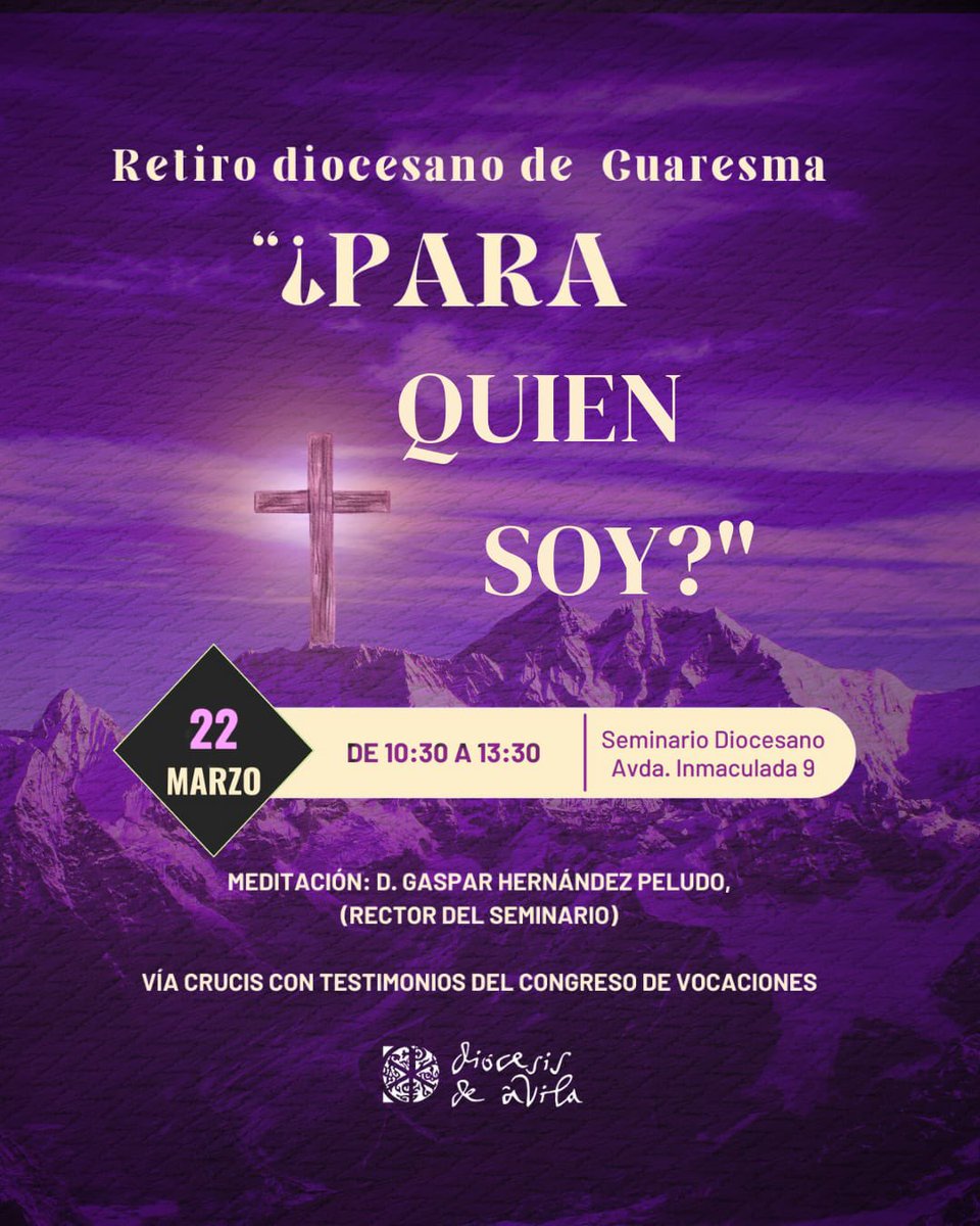 ApostSeglarAV's tweet photo. Retiro Diocesano de Cuaresma. Estáis todos invitados. Sábado 22 de marzo de 10.30 a 13.30 https://t.co/1Vu7Xijjtk