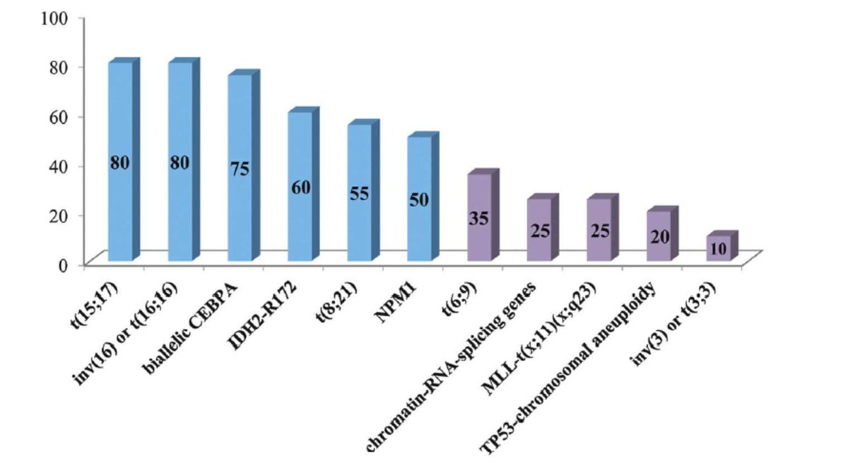 Probability of 6 years survival of patients with AML on the basis of genomic goups.