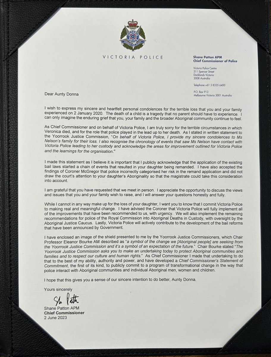 Ali Besiroglu (@besiroglu_ali) on Twitter photo šØSo much is being said about what the former Chief Commissioner told the Vic govt about bail before his departure. THIS is what he read to Veronica Nelsonās mother, Aunty Donna after apologising on behalf of <a href="/VictoriaPolice/">Victoria Police</a>: āI commit VicPol to making real and meaningful changeā šØSo much is being said about what the former Chief Commissioner told the Vic govt about bail before his departure. THIS is what he read to Veronica Nelsonās mother, Aunty Donna after apologising on behalf of <a href="/VictoriaPolice/">Victoria Police</a>: āI commit VicPol to making real and meaningful changeā