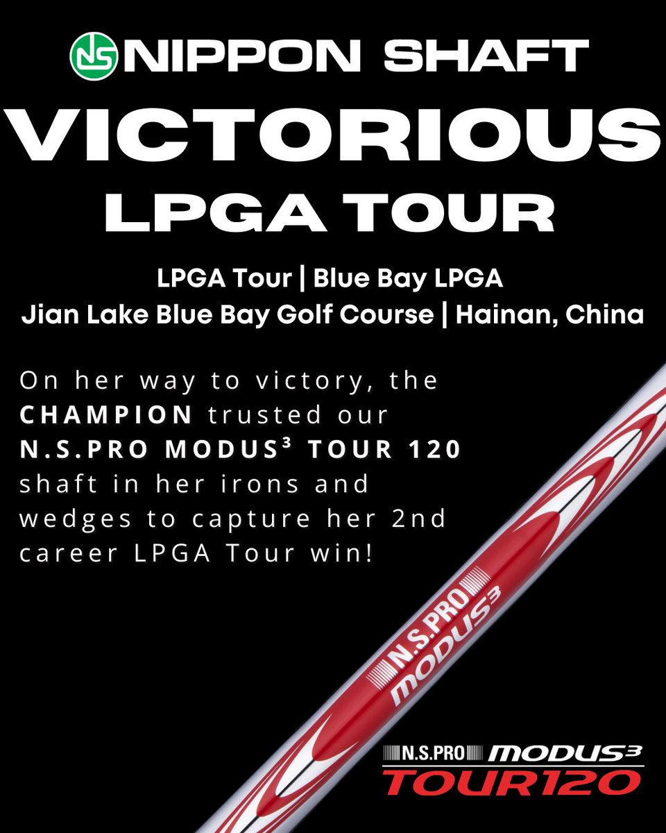 NipponShaft's tweet photo. 🏆⛳️ Nippon Shaft VICTORIOUS at the @LPGA Tour Blue Bay LPGA!
The championtrusted our https://t.co/ssytfqkEXX MODUS³ TOUR 120 shaft to clinch her 2nd career LPGA Tour victory! 🎉💪What Nippon Shaft product do you play? 👀🔥#NipponShaft #Golf #NSPRO #GolfShafts #MadeInJapan🇯🇵 https://t.co/OTnxNhrDE9