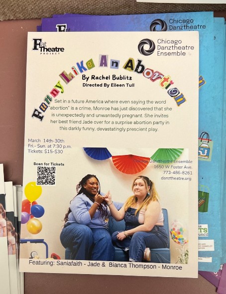 libsoftiktok's tweet photo. Sent by a follower. A play in Chicago called "Funny Like an Abortion" which features people throwing "abortion parties" is being advertised outside of a children's drama class.

The left are an evil death cult. https://t.co/83NlU7ok5V