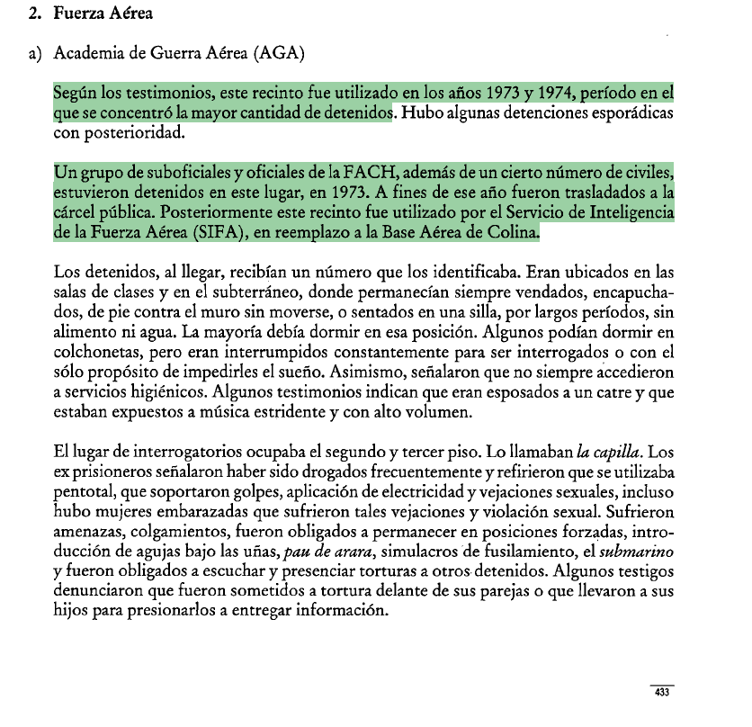 El 18 de diciembre de 1973 fue designado por Decreto el Coronel Fernando Matthei como director de la Academia de Guerra Aérea (AGA). En el mismo periodo de tiempo, el AGA fue usado como centro de torturas (Informe Valech) entre 1973 y 1974
Datos