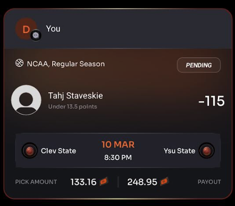 thedaybettor's tweet image. Quick $12 - $15 with @OddsJam mobile alerts 🔥
Tahj Staveskie Over 13.5 Pts. - Win $146 on BetOpenly, lose $133.16 on Rebet = $12.84 profit
Under - Win $115.79 on Rebet, lose $100 on BetOpenly = $15.79 profit
oddsjam.com/?ref=thedaybet…
Code: WINNING