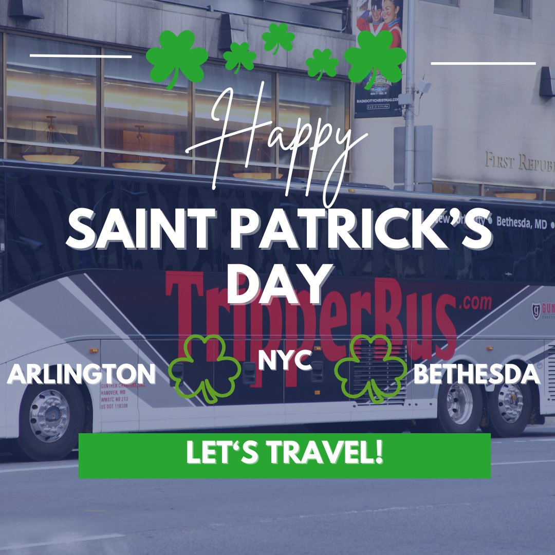 tripperbus's tweet photo. ONE WEEK FROM TODAY is Saint Patrick's Day, but the fun, it's all weekend long! Travel between the DC Suburbs and NYC with Tripper Bus and hit all the parades, parties and bar crawls these two cities have to offer. https://t.co/pJfPvBWepi