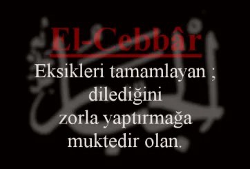 #Bismillahirrahmanirrahim 

10- ⁦El-Cebbâr  اَلْجَبّارُ

"O, mutlak ıslah edici ve kahredicidir. Dilediği kimseyi zalimlerden koruyucudur."

Es Selamunaleyküm 

Emâneti Zâyi Etmeyen Rabb'îme Emanet olunuz...
#HayırlıSahurlar 
#HayırlıSabahlar
