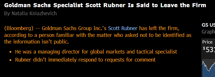 Bloomberg Scoop: *GOLDMAN SACHS SPECIALIST SCOTT RUBNER IS SAID TO ...