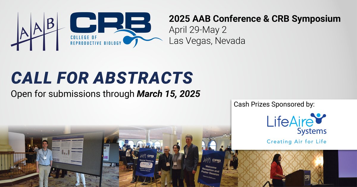 Submit your abstract for the 2025 CRB Symposium and have the chance to win one of two $500 Best Abstract Awards sponsored by LifeAire Systems!

Learn more and submit your abstract at aab.org/aab/ConfAbstr.…