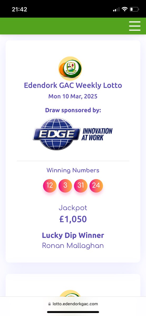Weekly lotto results