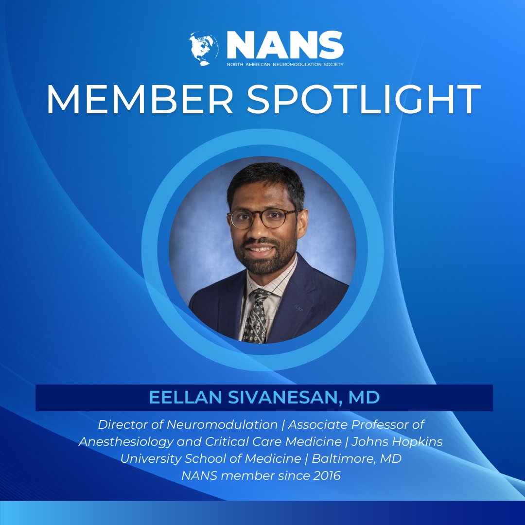 MEMBER SPOTLIGHT: <a href="/DoctorSivaMD/">Eellan Sivanesan, MD, FASA</a> is shaping the future of #neuromodulation! 🔬✨ As Director of Neuromodulation at <a href="/HopkinsMedicine/">Johns Hopkins Medicine</a>, he is dedicated to leveraging #neurostimulation for patients with chronic pain &amp;  non-traditional indications. Read more: neuromodulation.org/member-sivanes…