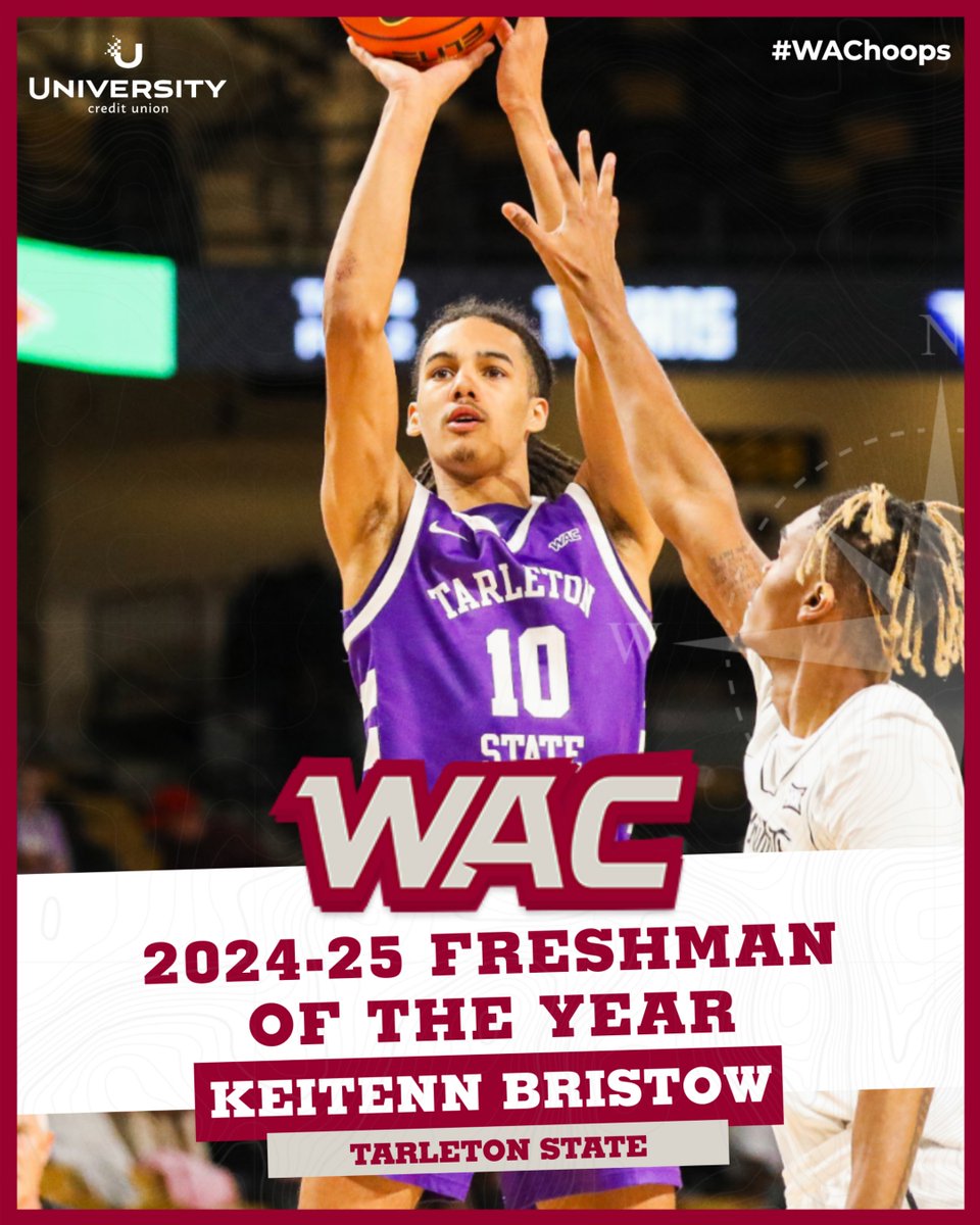 The Western Athletic Conference (@wacsports) on Twitter photo 🏀 Men's Basketball Freshman of the Year 🏀 presented by <a href="/UCU_LA/">University Credit Union</a>
Keitenn Bristow | <a href="/TarletonMBB/">Tarleton State Men's Basketball</a>
#OneWAC x #WAChoops 🏀 Men's Basketball Freshman of the Year 🏀 presented by <a href="/UCU_LA/">University Credit Union</a>
Keitenn Bristow | <a href="/TarletonMBB/">Tarleton State Men's Basketball</a>
#OneWAC x #WAChoops
