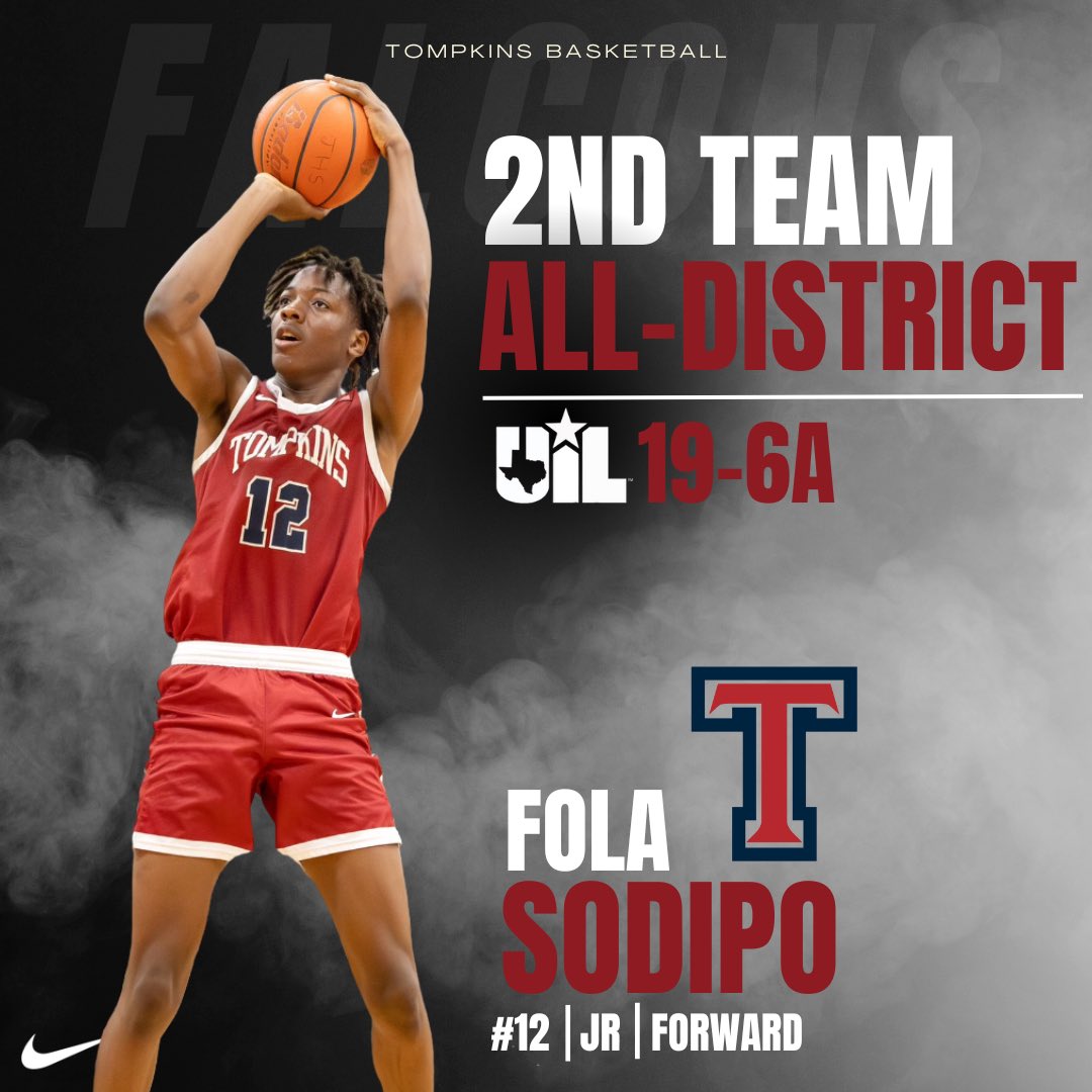 TOMPKINS BASKETBALL (@tompkinshoops) on Twitter photo Congratulations to Fola Sodipo on being selected 19-6A 2nd Team All-District! We are so proud of you! <a href="/fjsodipo/">Fola Sodipo</a> <a href="/TompkinsHS/">Tompkins High School</a> <a href="/1falconfanatics/">Falcon Fanatics</a> Congratulations to Fola Sodipo on being selected 19-6A 2nd Team All-District! We are so proud of you! <a href="/fjsodipo/">Fola Sodipo</a> <a href="/TompkinsHS/">Tompkins High School</a> <a href="/1falconfanatics/">Falcon Fanatics</a>