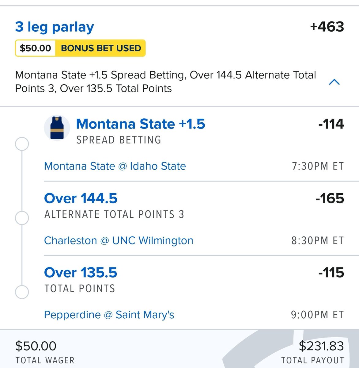 chad_havlin's tweet photo. @RightSideVP Had a free $50 bet on FD. Parlayed all 3. Let's get it!!!!!! https://t.co/c6v5bHMxDv