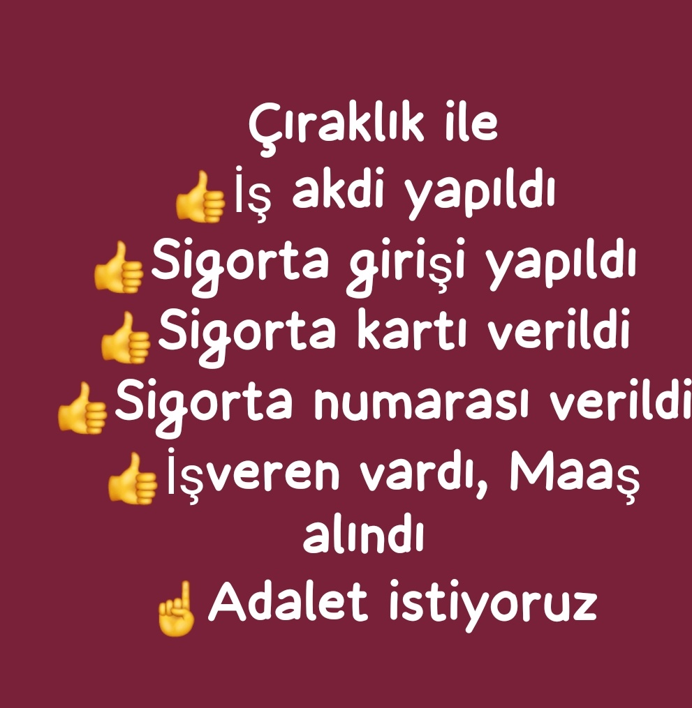 <a href="/platfrmcirakstj/">STAJ VE ÇIRAKLIK SİGORTASI MAĞDURLARI PLATFORMU</a> <a href="/RTErdogan/">Recep Tayyip Erdoğan</a> <a href="/dbdevletbahceli/">Devlet Bahçeli</a> <a href="/Mustafa_Destici/">Mustafa Destici</a> <a href="/isikhanvedat/">Prof. Dr. Vedat Işıkhan</a> <a href="/_cevdetyilmaz/">Cevdet Yılmaz</a> <a href="/tcmeb/">Millî Eğitim Bakanlığı</a> <a href="/csgbakanligi/">T.C. Çalışma ve Sosyal Güvenlik Bakanlığı</a> <a href="/MuratCahidCINGI/">Dr.Murat Cahid CINGI</a> <a href="/Tisk_kurumsal/">TİSK</a> <a href="/ATOkurumsal/">Ankara Ticaret Odası</a> <a href="/itokurumsal/">İstanbul Ticaret Odası (İTO)</a> <a href="/tcmeb_mtegm/">Meslekî ve Teknik Eğitim Genel Müdürlüğü</a> <a href="/celal_adan/">Celal ADAN</a> <a href="/M_Levent_Bulbul/">Muhammed Levent BÜLBÜL</a> <a href="/erkanakcay45/">Erkan Akçay</a> <a href="/YildizFeti/">Feti Yıldız</a> <a href="/MKalayci42/">Mustafa Kalaycı</a> <a href="/ifarukaksu/">İsmail Faruk Aksu</a> <a href="/staj_dernegi/">İzmir Staj ve Çıraklık Mağdurları Derneği</a> <a href="/HMBakanligi/">T.C. Hazine ve Maliye Bakanlığı</a> E-devlette görünen 4a tescili giriş olarak kabul edilsin 
Devletin verdiği sigortayı
Aynı devlete anlatmaya çalışıyoruz
StajÇıraklıkSgkBaşlangıcıOlsun
Anayasal hakkımiz olani istiyoruz ve diyoruz ki;
Üretimin Can Damarlarıyız
4A Tescil İle
#StajVeÇıraklıkAdaletiSağlansın