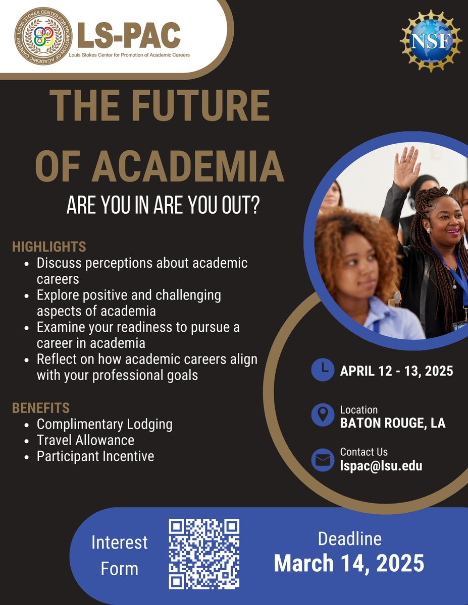 🚨 Attention undergraduate and graduate students! 🚨

Join LS-PAC MODELS for an exciting workshop, The Future of Academia – “Are You In or Are You Out?” on April 12–13, 2025, at LSU! 🎓✨

lnkd.in/esAExR5s