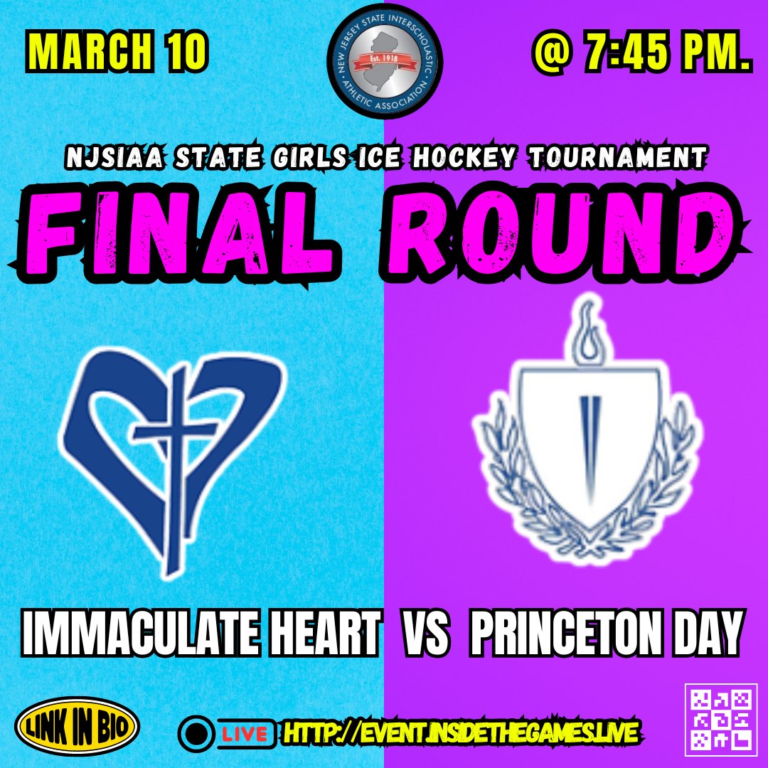 🔥GAMEDAY🔥
📢 2025 NJSIAA State Girls Ice Hockey Final
 🏒Immaculate Heart 🆚️ Princeton Day
📺 Live on: bit.ly/3YiqwI0
🗓 Today, March 10
⏰️ 7:45p.
<a href="/PDSPanthers/">Princeton Day School</a> <a href="/PDS_Athletics/">Princeton Day School Athletics</a> <a href="/GabbyShadek2025/">Gabriella Shadek</a> <a href="/TheIHANJ/">Immaculate Heart</a> 
<a href="/deimeke03/">Jeff Deimeke</a>