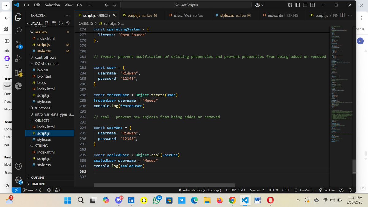 artredox01's tweet image. Mastering JavaScript Object Methods is crucial! 🚀
Object Methods: Functions defined within objects to perform actions.
Built-in Object Methods:
1. Object.keys()
2. Object.values()
3. Object.entries()
4. Object.freeze()
5. Object.seal()
@dlt_africa
#Javascript #ObjectMethods