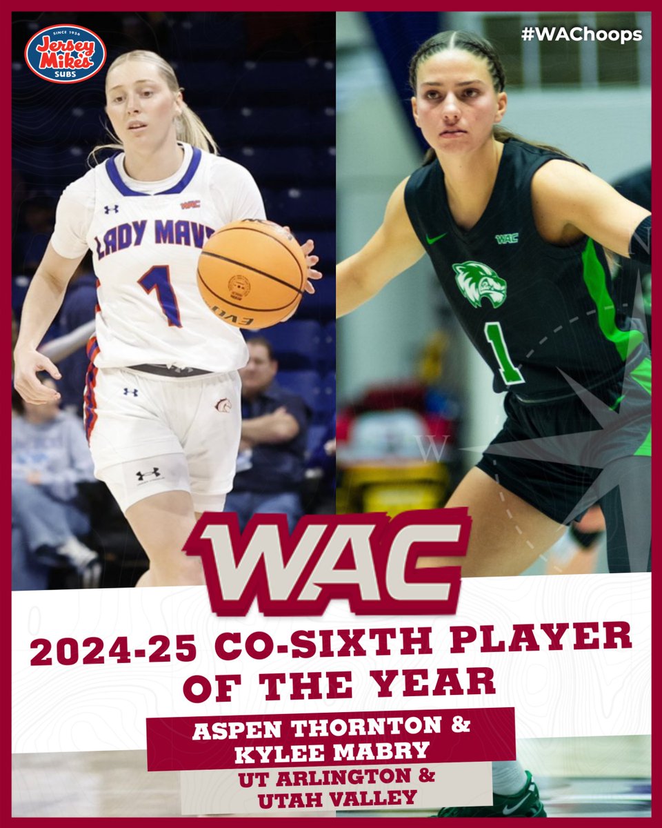 The Western Athletic Conference (@wacsports) on Twitter photo 🏀 Women's Basketball Co-Sixth Player of the Year 🏀 presented by <a href="/jerseymikes/">Jersey Mike's Subs</a>
Aspen Thornton | <a href="/UTAMavsWBB/">UTA Lady Mavs</a>
Kylee Mabry | <a href="/UVUwbb/">UVU Women's Basketball</a>
#OneWAC x #WAChoops 🏀 Women's Basketball Co-Sixth Player of the Year 🏀 presented by <a href="/jerseymikes/">Jersey Mike's Subs</a>
Aspen Thornton | <a href="/UTAMavsWBB/">UTA Lady Mavs</a>
Kylee Mabry | <a href="/UVUwbb/">UVU Women's Basketball</a>
#OneWAC x #WAChoops