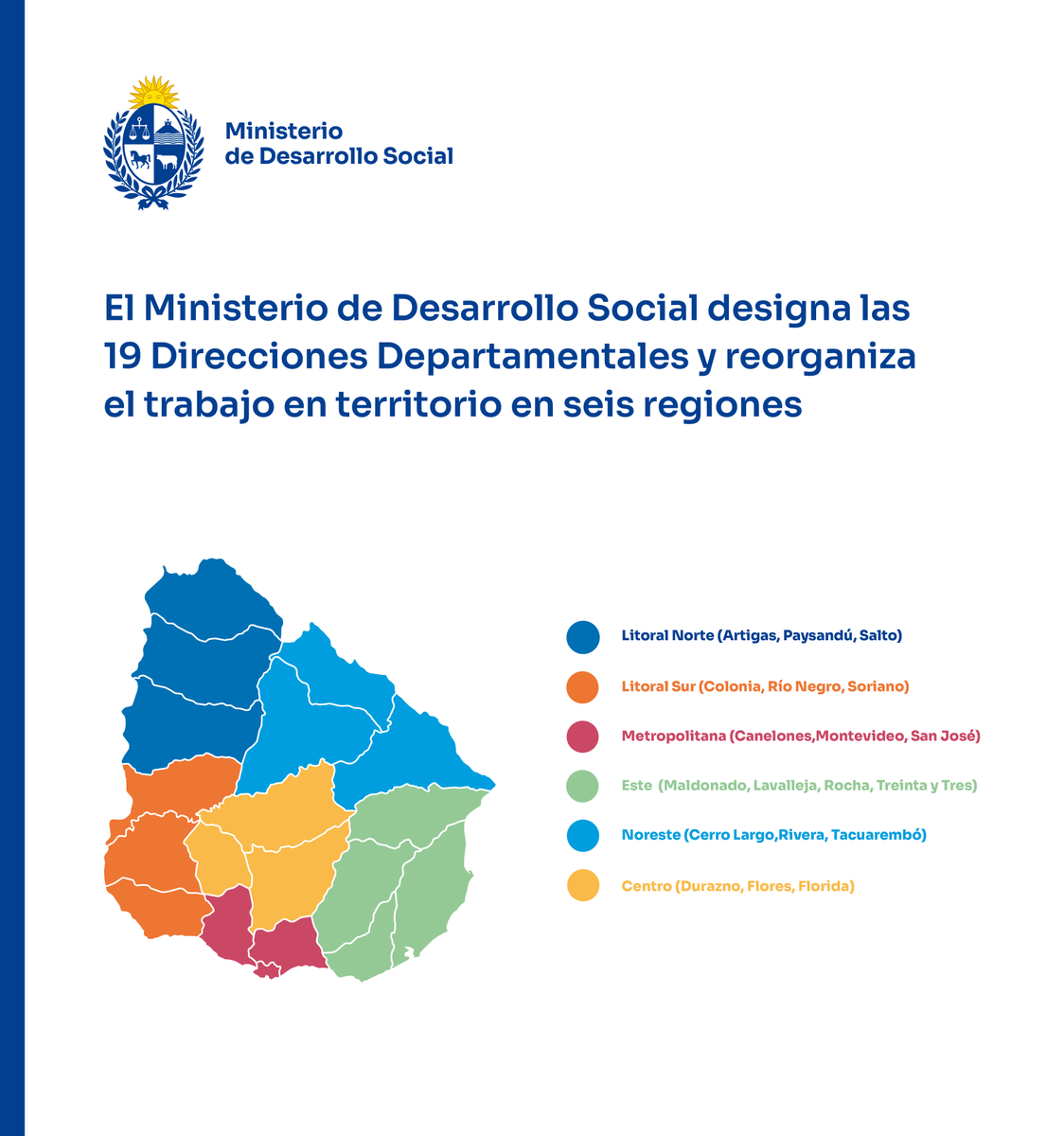 🔹El ministro de Desarrollo Social Prof. Gonzalo Civila designó las 19 Direcciones Departamentales que trabajarán bajo la Dirección de Gestión Territorial, a cargo de la Mag. Mercedes Clara.
