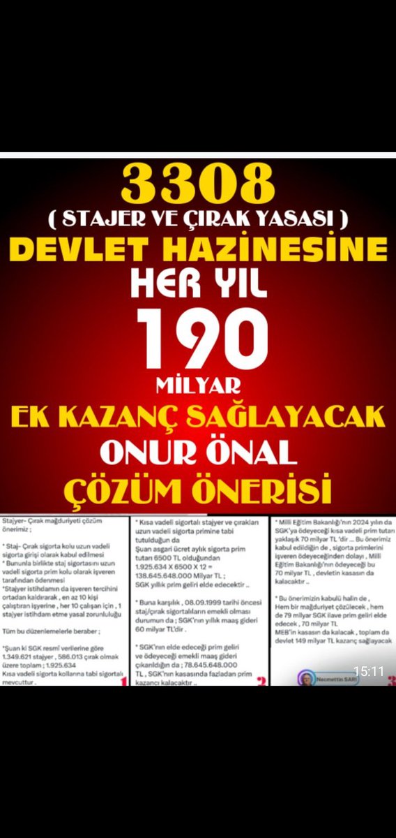 <a href="/platfrmcirakstj/">STAJ VE ÇIRAKLIK SİGORTASI MAĞDURLARI PLATFORMU</a> <a href="/RTErdogan/">Recep Tayyip Erdoğan</a> <a href="/dbdevletbahceli/">Devlet Bahçeli</a> <a href="/Mustafa_Destici/">Mustafa Destici</a> <a href="/isikhanvedat/">Prof. Dr. Vedat Işıkhan</a> <a href="/_cevdetyilmaz/">Cevdet Yılmaz</a> <a href="/tcmeb/">Millî Eğitim Bakanlığı</a> <a href="/csgbakanligi/">T.C. Çalışma ve Sosyal Güvenlik Bakanlığı</a> <a href="/MuratCahidCINGI/">Dr.Murat Cahid CINGI</a> <a href="/Tisk_kurumsal/">TİSK</a> <a href="/ATOkurumsal/">Ankara Ticaret Odası</a> <a href="/itokurumsal/">İstanbul Ticaret Odası (İTO)</a> <a href="/tcmeb_mtegm/">Meslekî ve Teknik Eğitim Genel Müdürlüğü</a> <a href="/celal_adan/">Celal ADAN</a> <a href="/M_Levent_Bulbul/">Muhammed Levent BÜLBÜL</a> <a href="/erkanakcay45/">Erkan Akçay</a> <a href="/YildizFeti/">Feti Yıldız</a> <a href="/MKalayci42/">Mustafa Kalaycı</a> <a href="/ifarukaksu/">İsmail Faruk Aksu</a> <a href="/staj_dernegi/">İzmir Staj ve Çıraklık Mağdurları Derneği</a> <a href="/HMBakanligi/">T.C. Hazine ve Maliye Bakanlığı</a> 4A Tescil İle
#StajVeÇıraklıkAdaletiSağlansın.