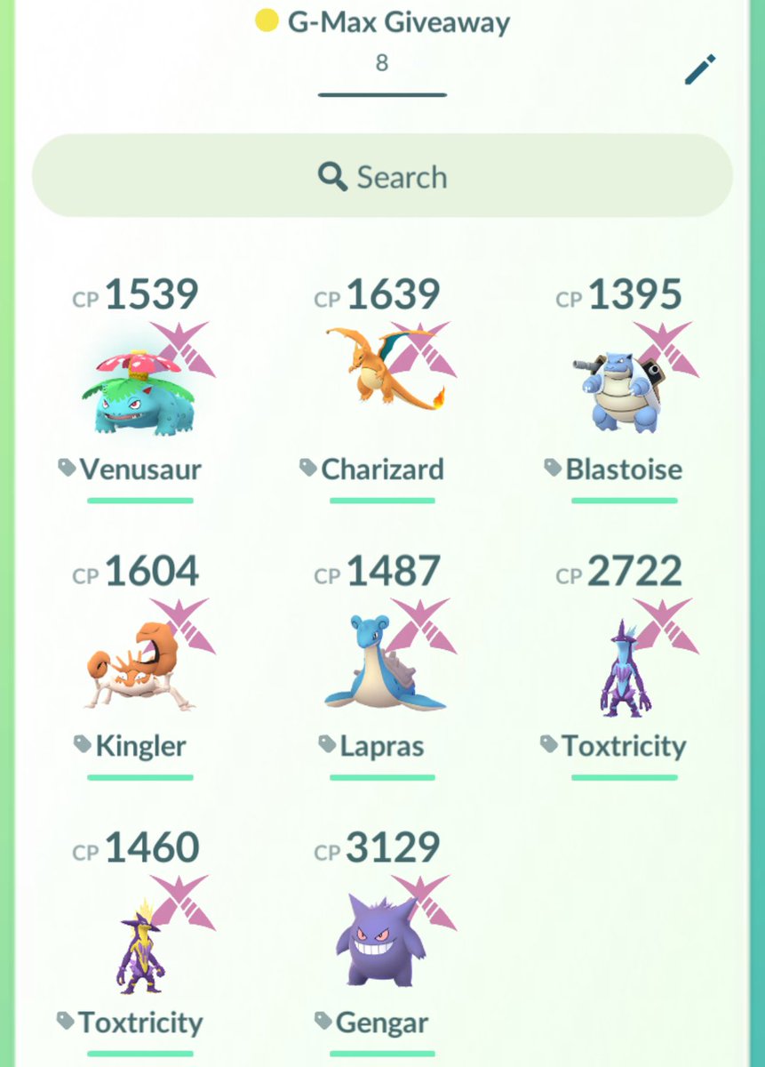 pokegoperks's tweet image. ⚔️Gigantamax Pokemon Giveaway⚔️ 

🛡️Have you missed out on any of the Gigantamax battles?

3 winners will get to pick any 1 of these*
🍃Gigantamax Venusaur 
🔥Gigantamax Charizard 
💧Gigantamax Blastoise
💧Gigantamax Kingler
🧊Gigantamax Lapras
⚡️Gigantamax Toxtricity…